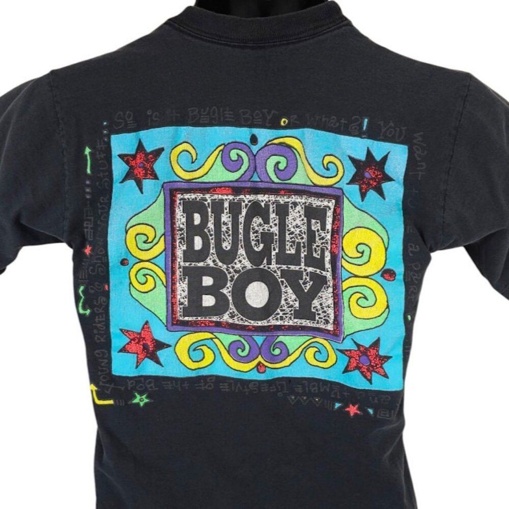 Vintage Bugle Boy T Shirt Youth Size Medium Black 90s Made In USA